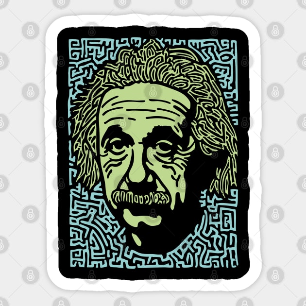 Albert Einstein Maze Portrait | The Mind of a Genius Sticker by TuncGK